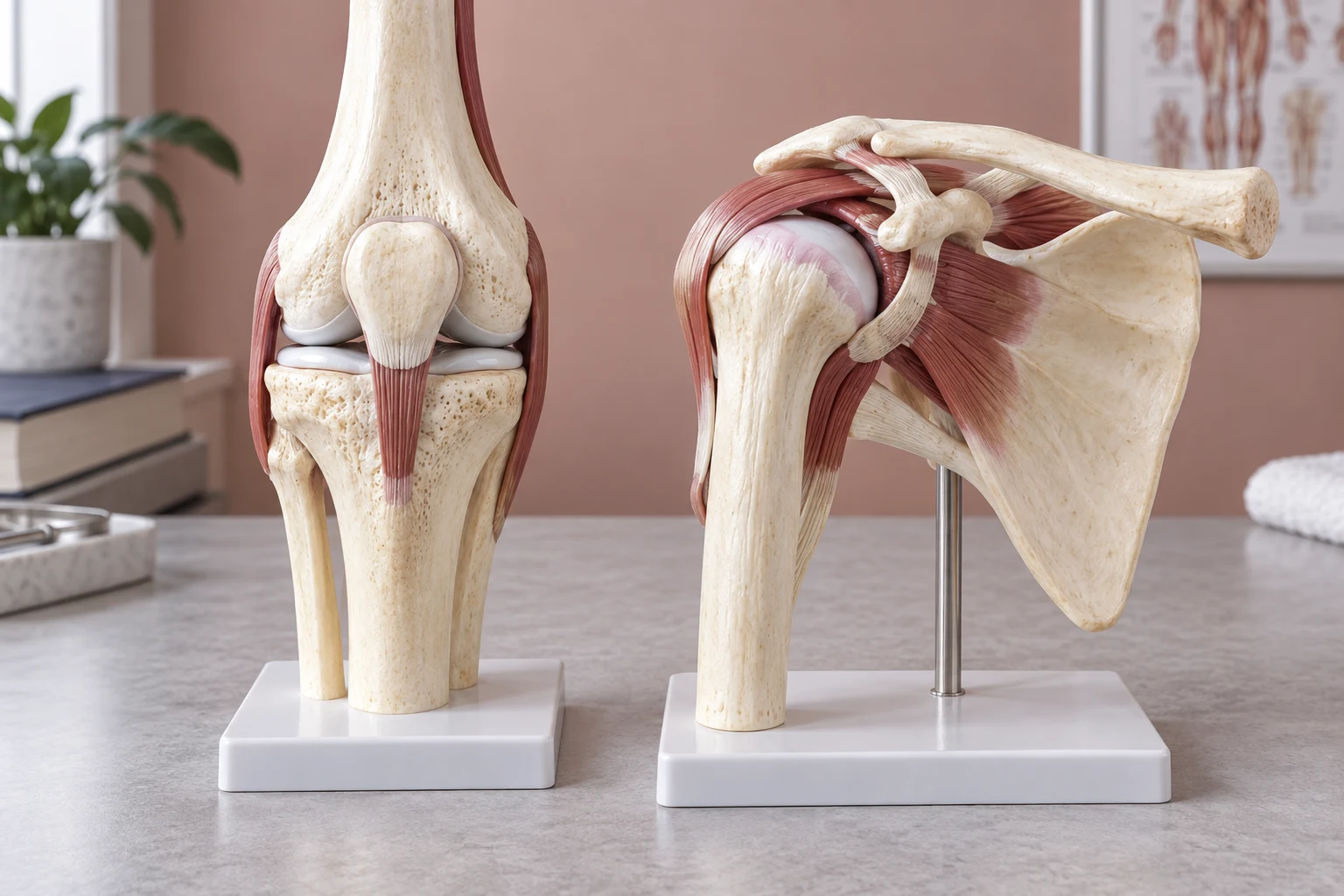 Diz ve omuz eklemlerinin yapısını temsil eden anatomik modeller