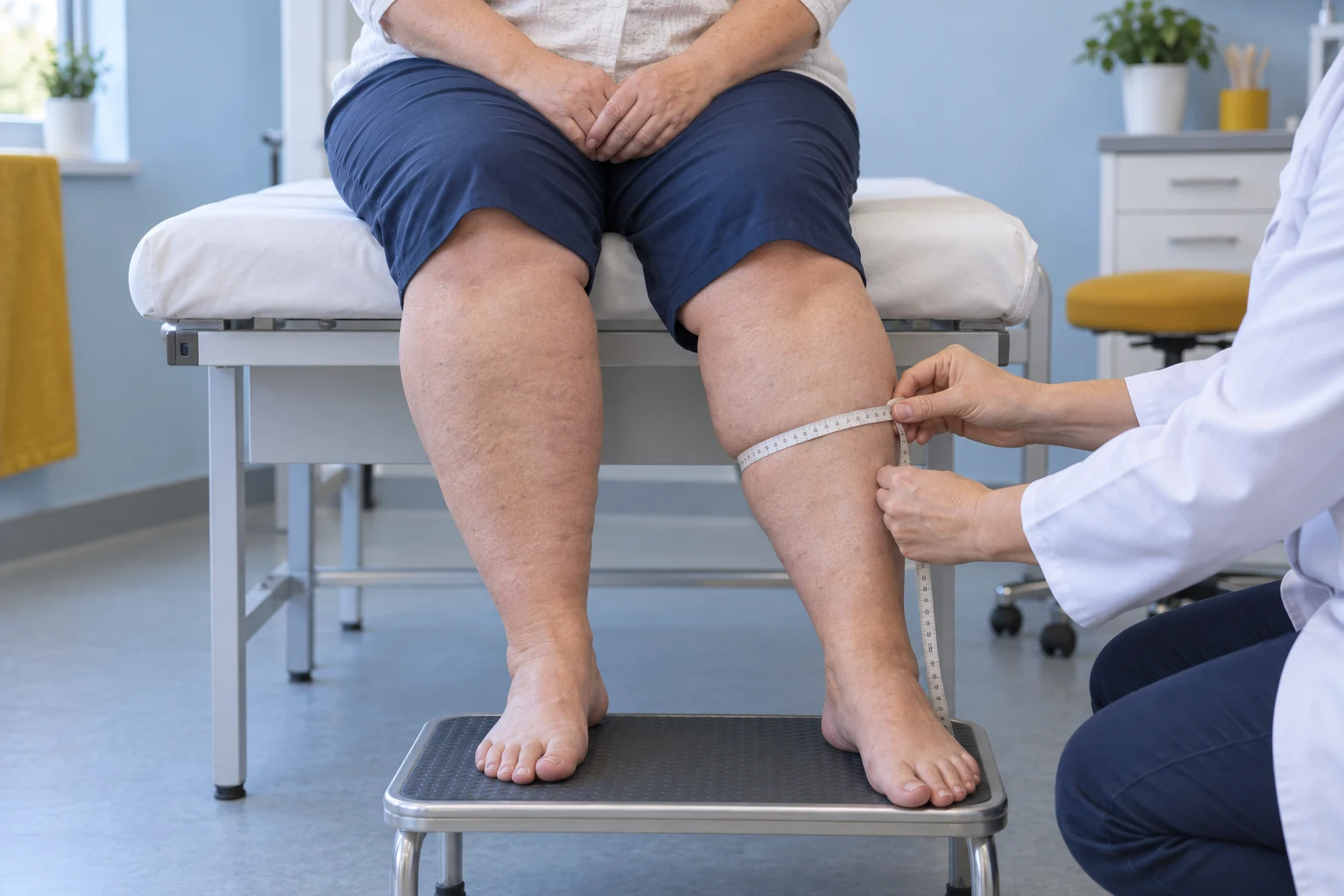 Lipödem değerlendirmesinde bacak çevresi ölçümünü temsil eden klinik sahne